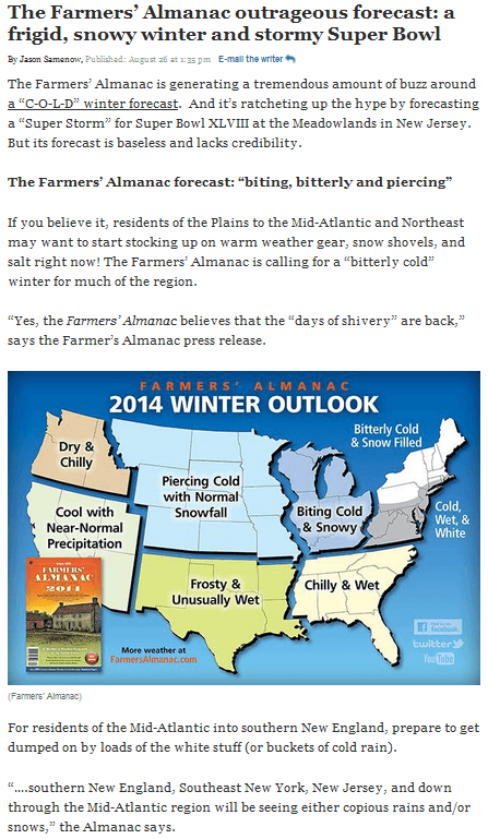 The farmers almanac forecast