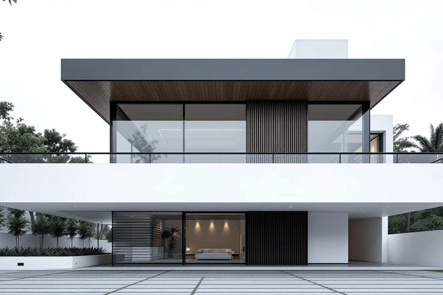 A modern house with a flat roof showcasing its unique design.