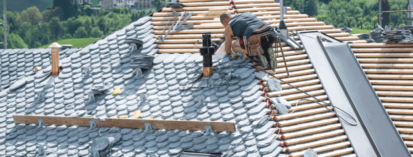 A comparison image showing DIY roof repair vs professional roofing service.